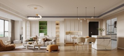 法式奶油风客餐厅3D模型下载